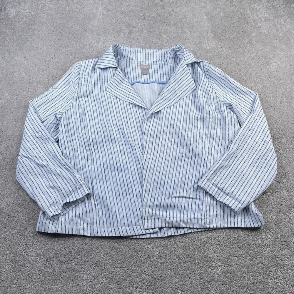 Chicos‎ Jacket Womens Size 2 US 12 White Blue Stripes Lyocell Open Front Coat